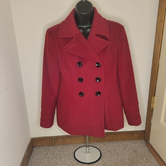 𝅺St. John's Bay Women's Red Cashmere Pea Coat - Size (PS) - Excellent Condition - Picture 1 of 8